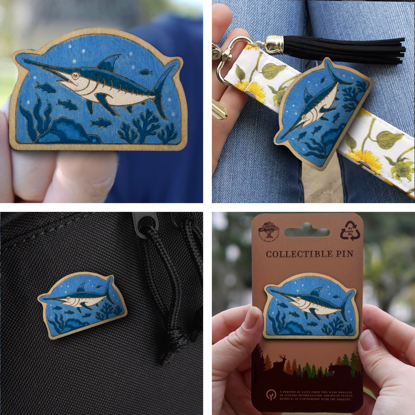 Blue Marlin - Wooden Pin & Magnet