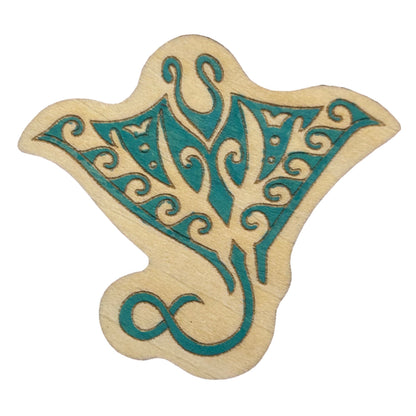 Teal Manta Ray - Wooden Pin & Magnet