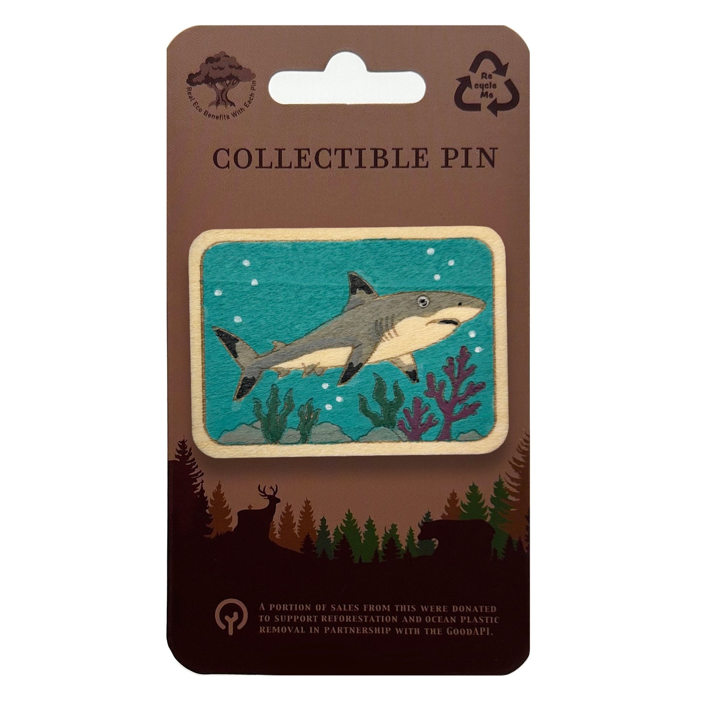 Black Tip Reef Shark - Wooden Pin & Magnet