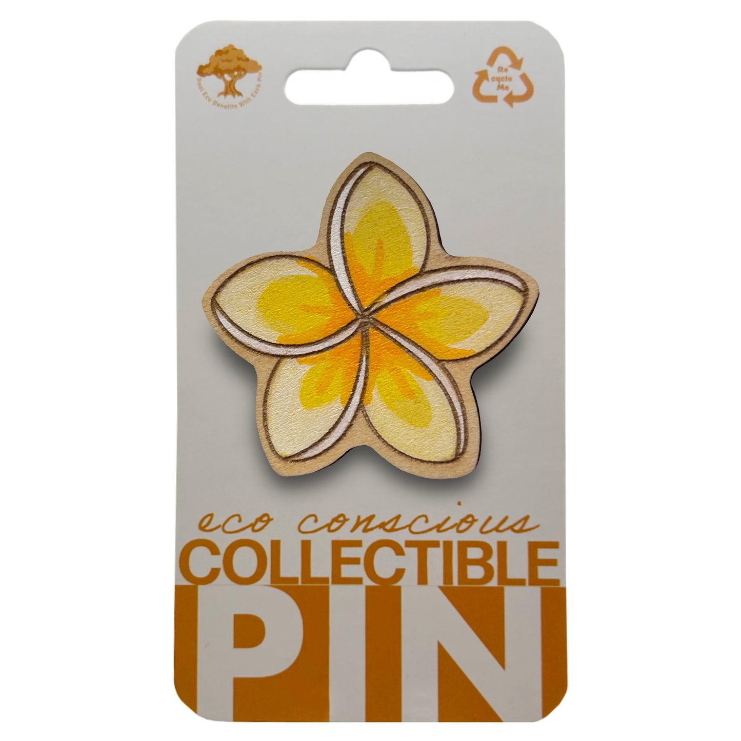 Hawaiian Plumeria (Frangipani) Flower - Pua Melia - Wooden Pin & Magnet