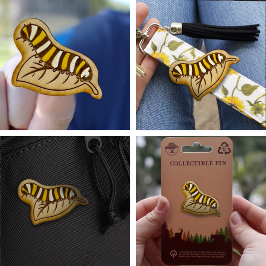 Yellow and White Caterpillar - Wooden Pin & Magnet