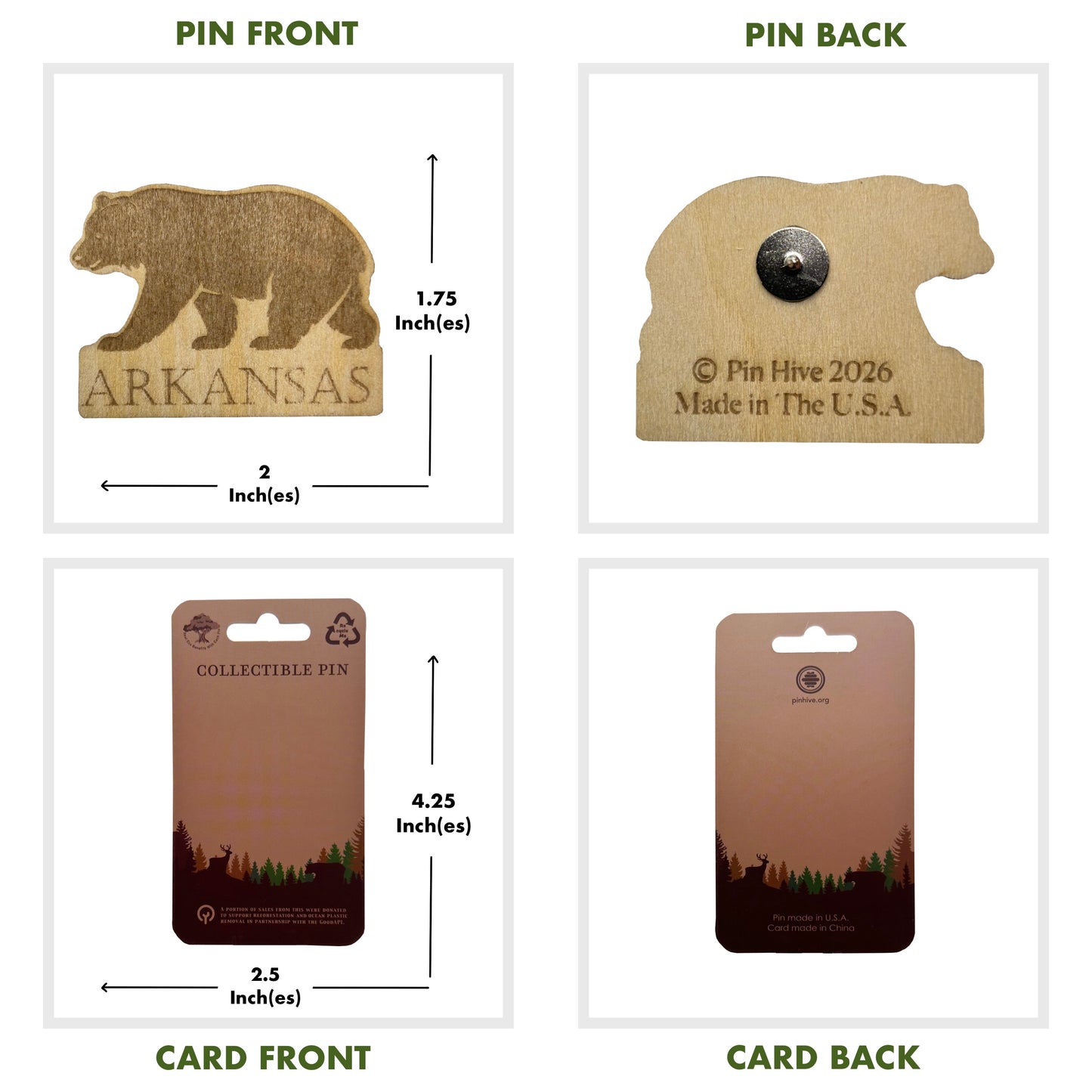 Arkansas Black Bear - Wooden Pin & Magnet