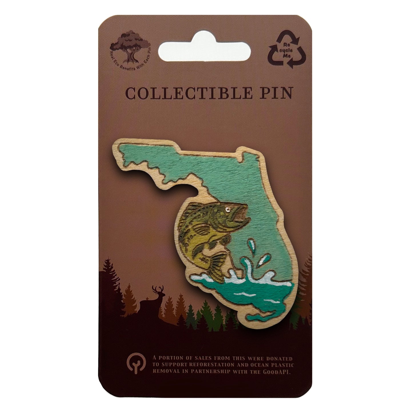 Florida Largemouth Bass - Wooden Lapel Pin & Magnet