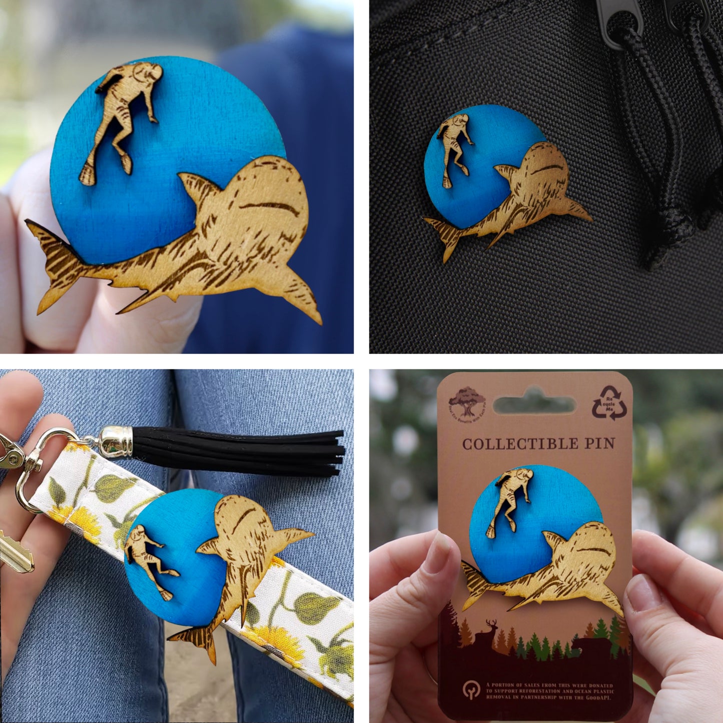 Shark and Scuba Diver - Wooden Pin & Magnet