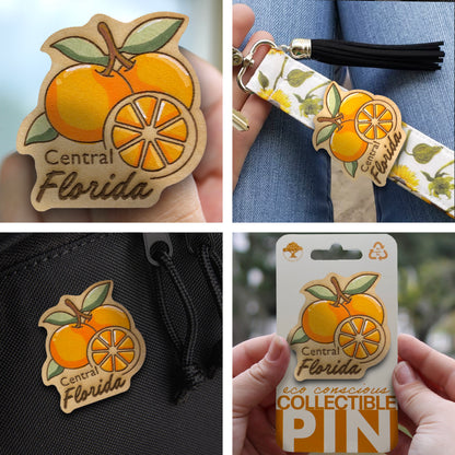 Central Florida Oranges - Wooden Lapel Pin & Magnet