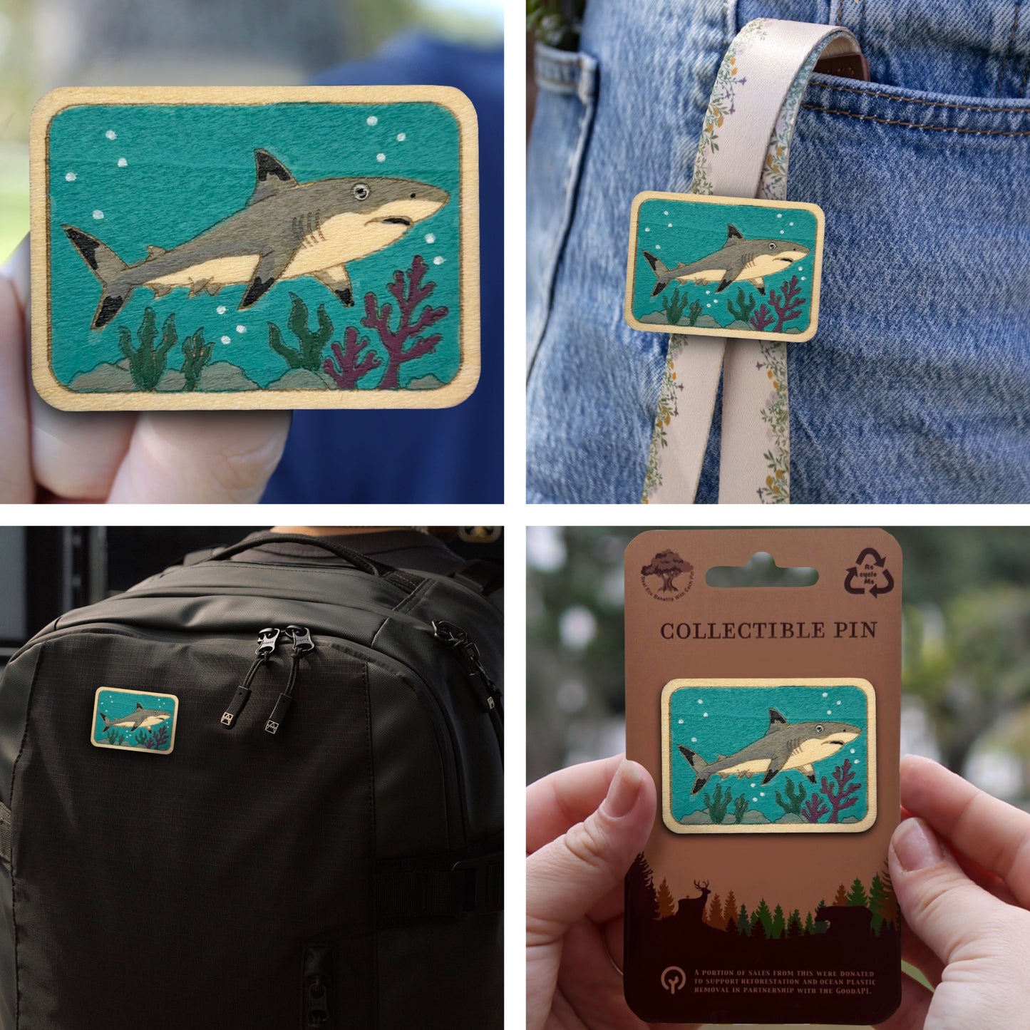 Black Tip Reef Shark - Wooden Pin & Magnet