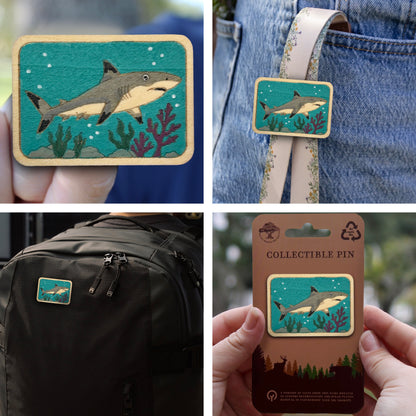 Black Tip Reef Shark - Wooden Pin & Magnet