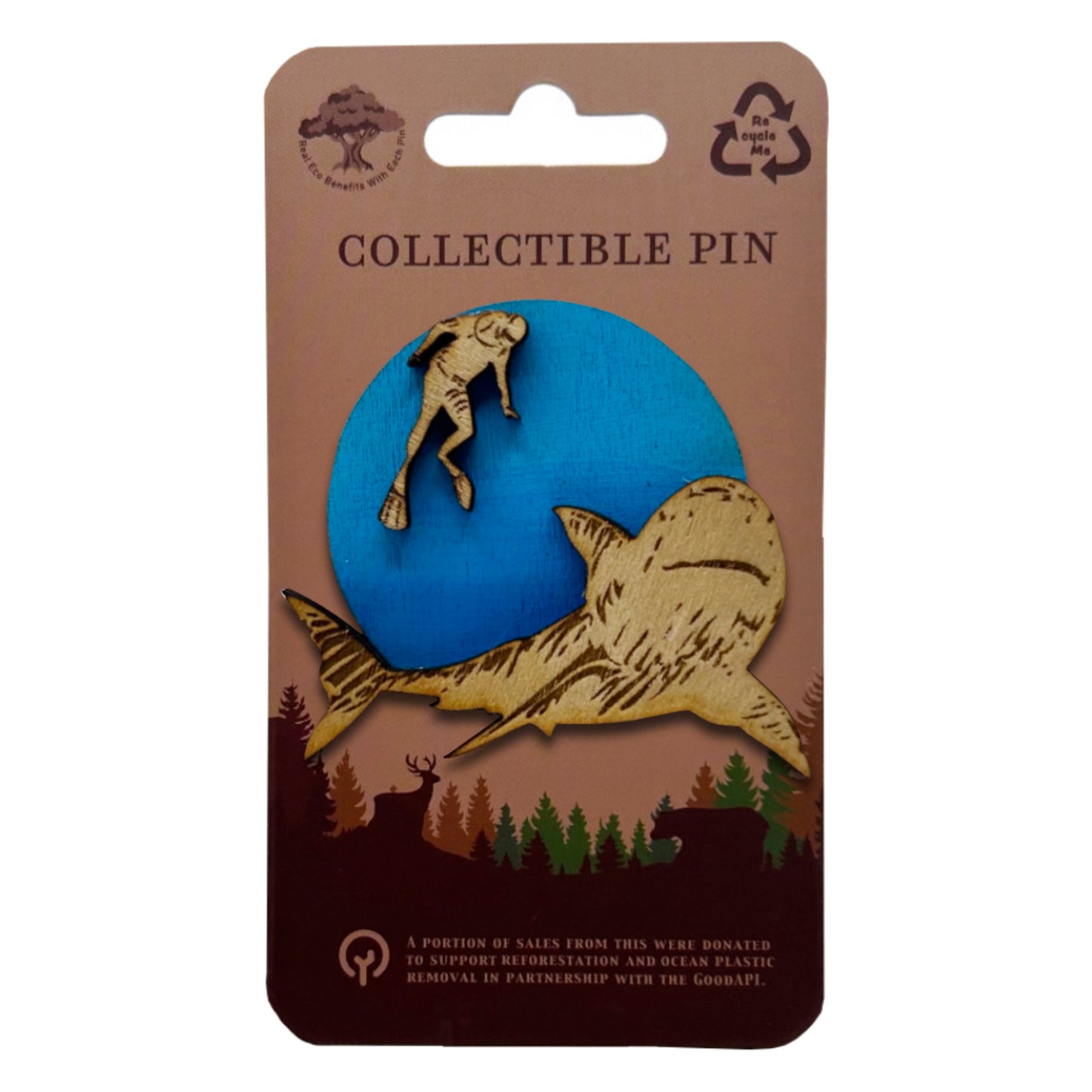 Shark and Scuba Diver - Wooden Pin & Magnet