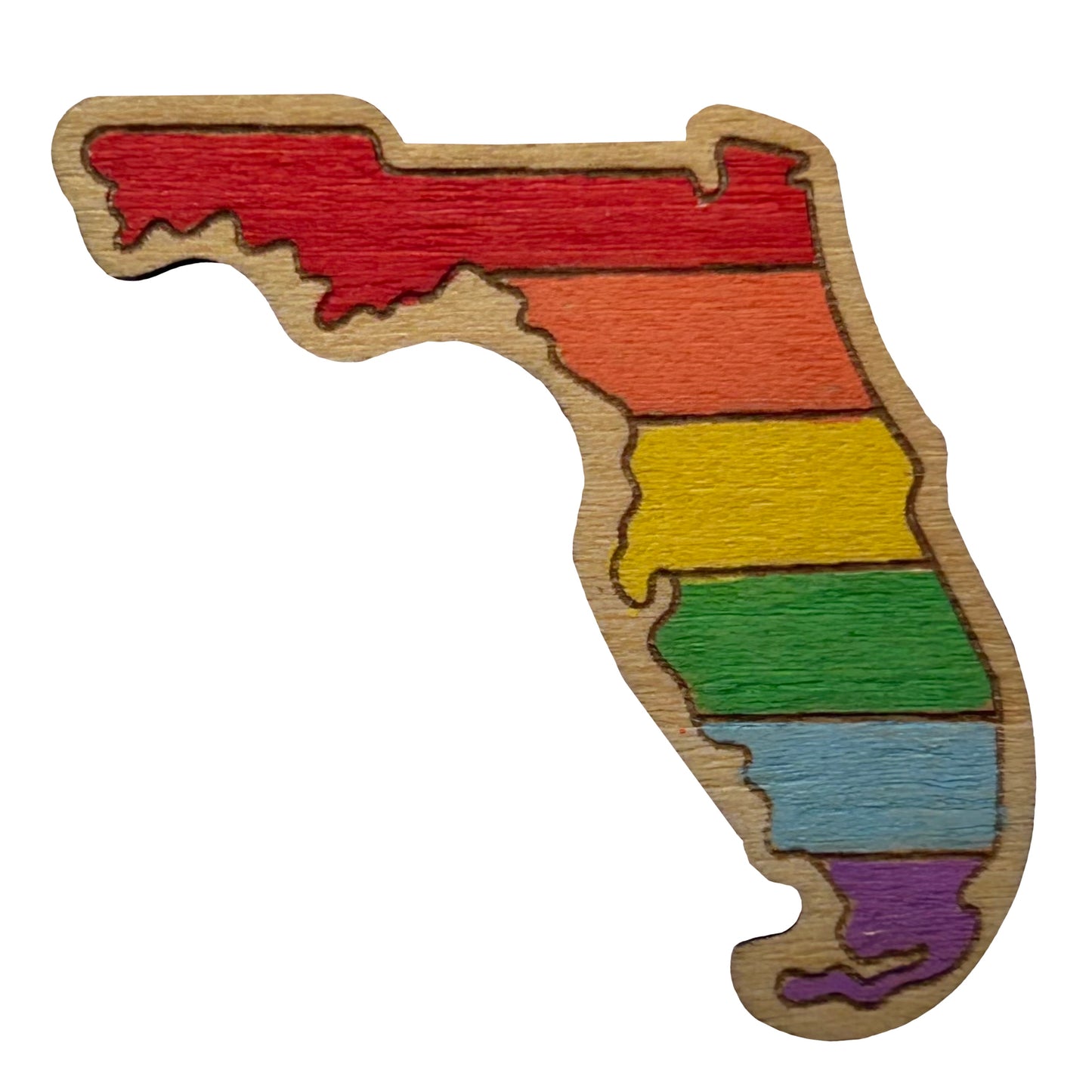 Rainbow - Florida Outline - Wooden Lapel Pin & Magnet