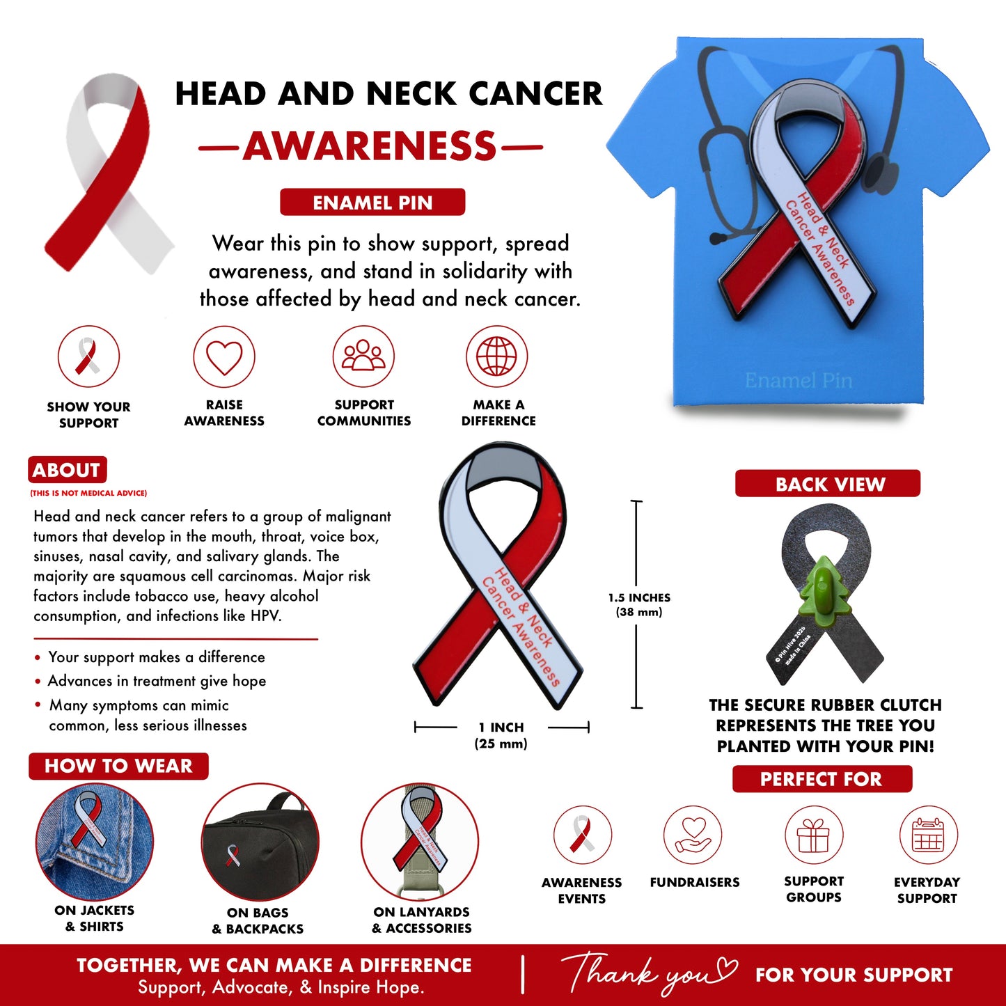 Head & Neck Cancer Awareness Ribbon Pin With Magnet