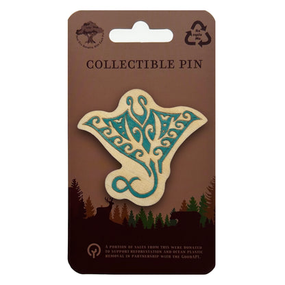 Teal Manta Ray - Wooden Pin & Magnet