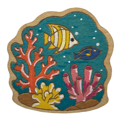Fish at Coral Reef - Wooden Pin & Magnet