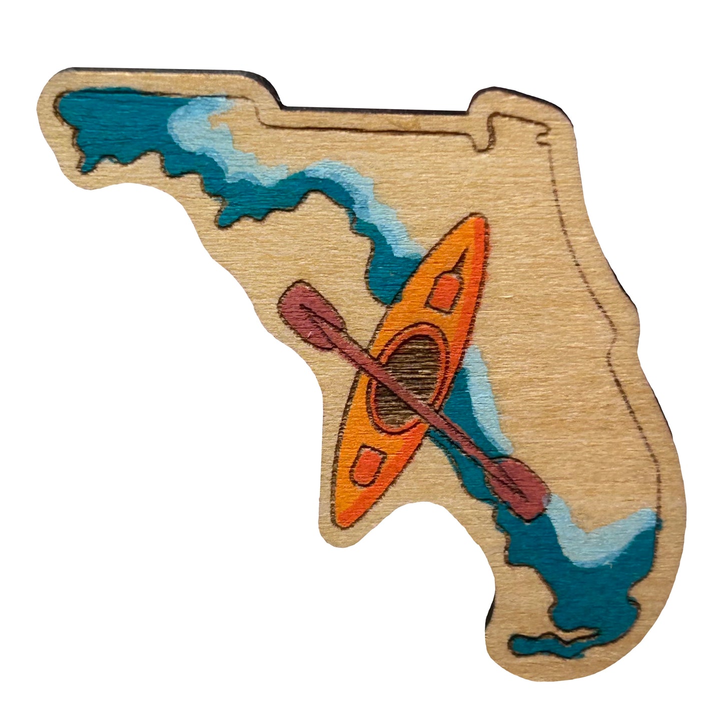 Florida Kayak - Wooden Lapel Pin & Magnet
