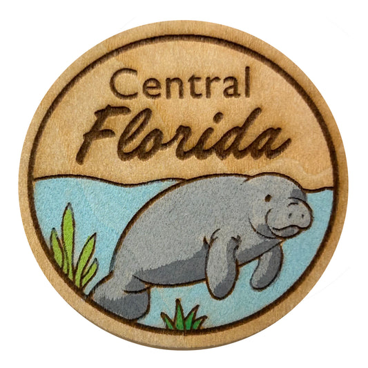 Central Florida Manatee  - Wooden Pin & Magnet