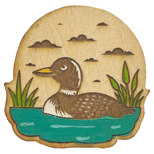 Duck on Water - Wooden Pin & Magnet