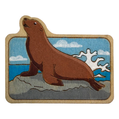 Sea Lion on Rock - Wooden Pin & Magnet