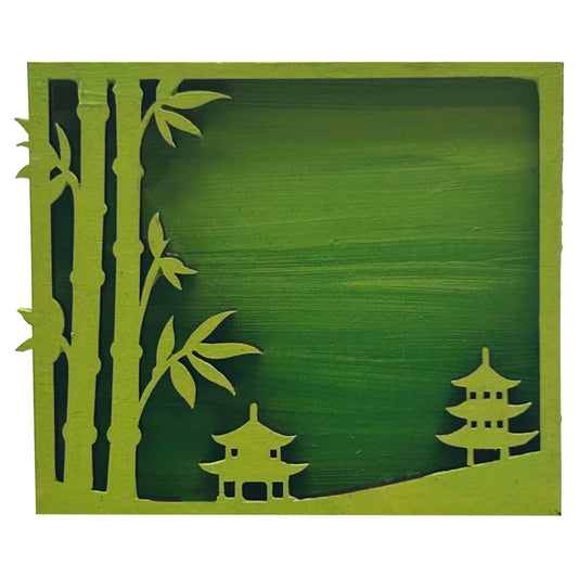 Green Bamboo Scene - Wooden Pin & Magnet