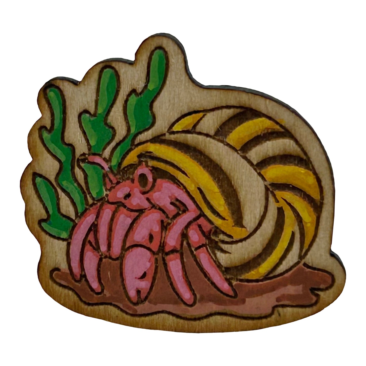 Hermit Crab - Wooden Lapel Pin & Magnet