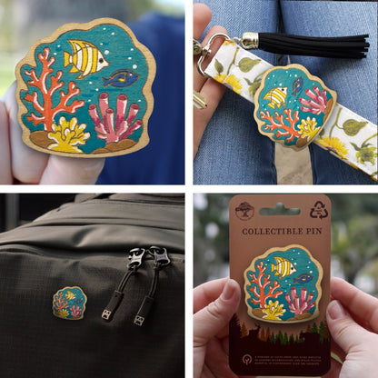 Fish at Coral Reef - Wooden Pin & Magnet