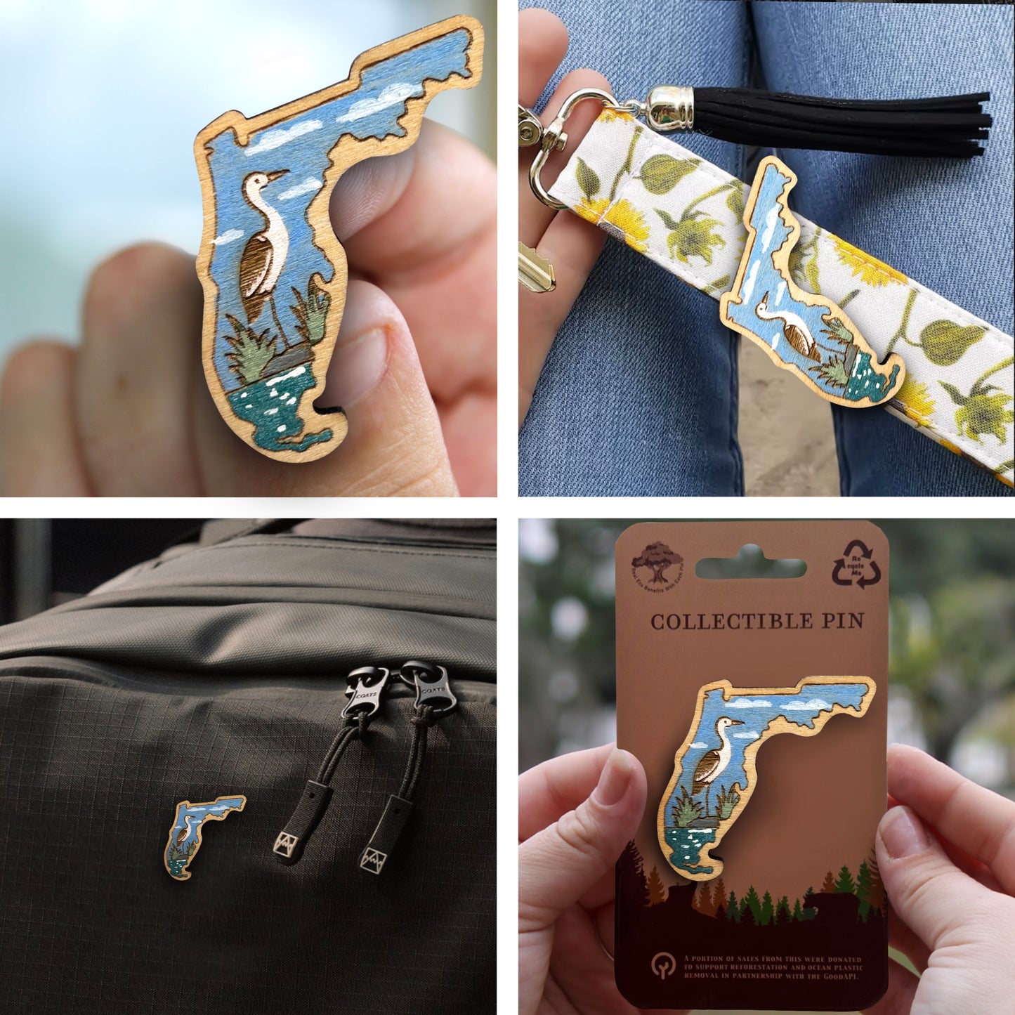 Florida Egret - Wooden Lapel Pin & Magnet