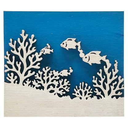 Fish at Coral Reef - Wooden Lapel Pin & Magnet