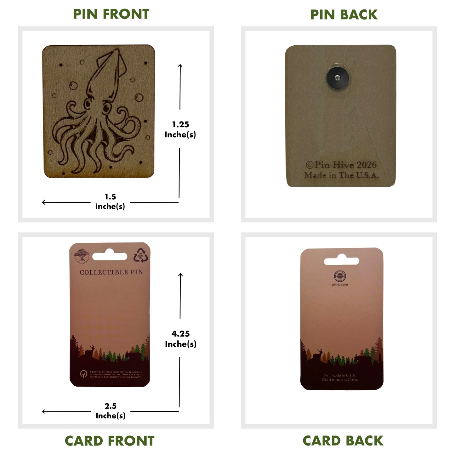 Squid - Wooden Pin & Magnet