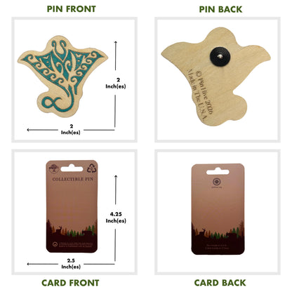 Teal Manta Ray - Wooden Pin & Magnet