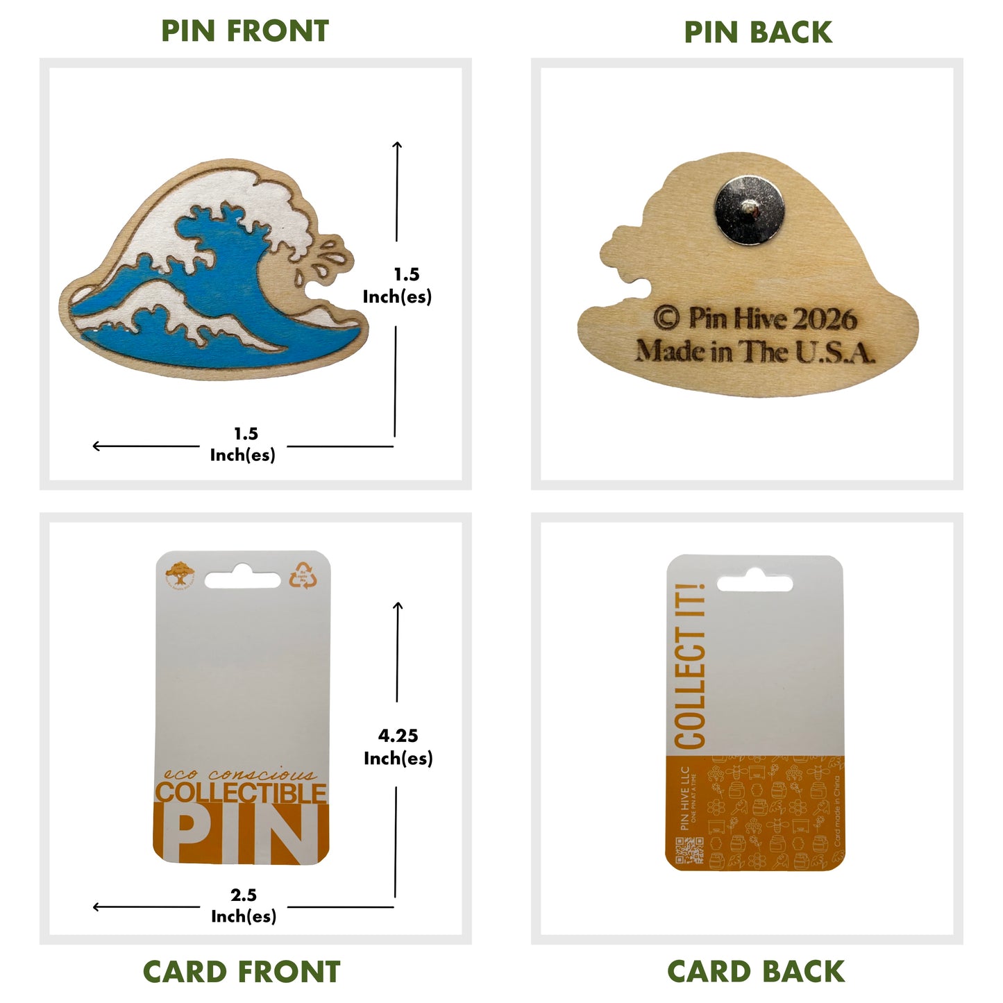 Blue Wave - Wooden Pin & Magnet