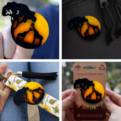 Giraffes at Sunset - Wooden Pin & Magnet