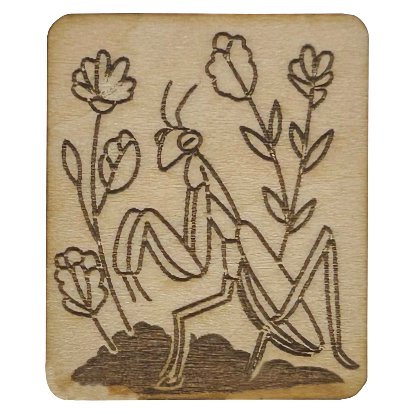 Praying Mantis - Wooden Lapel Pin & Magnet