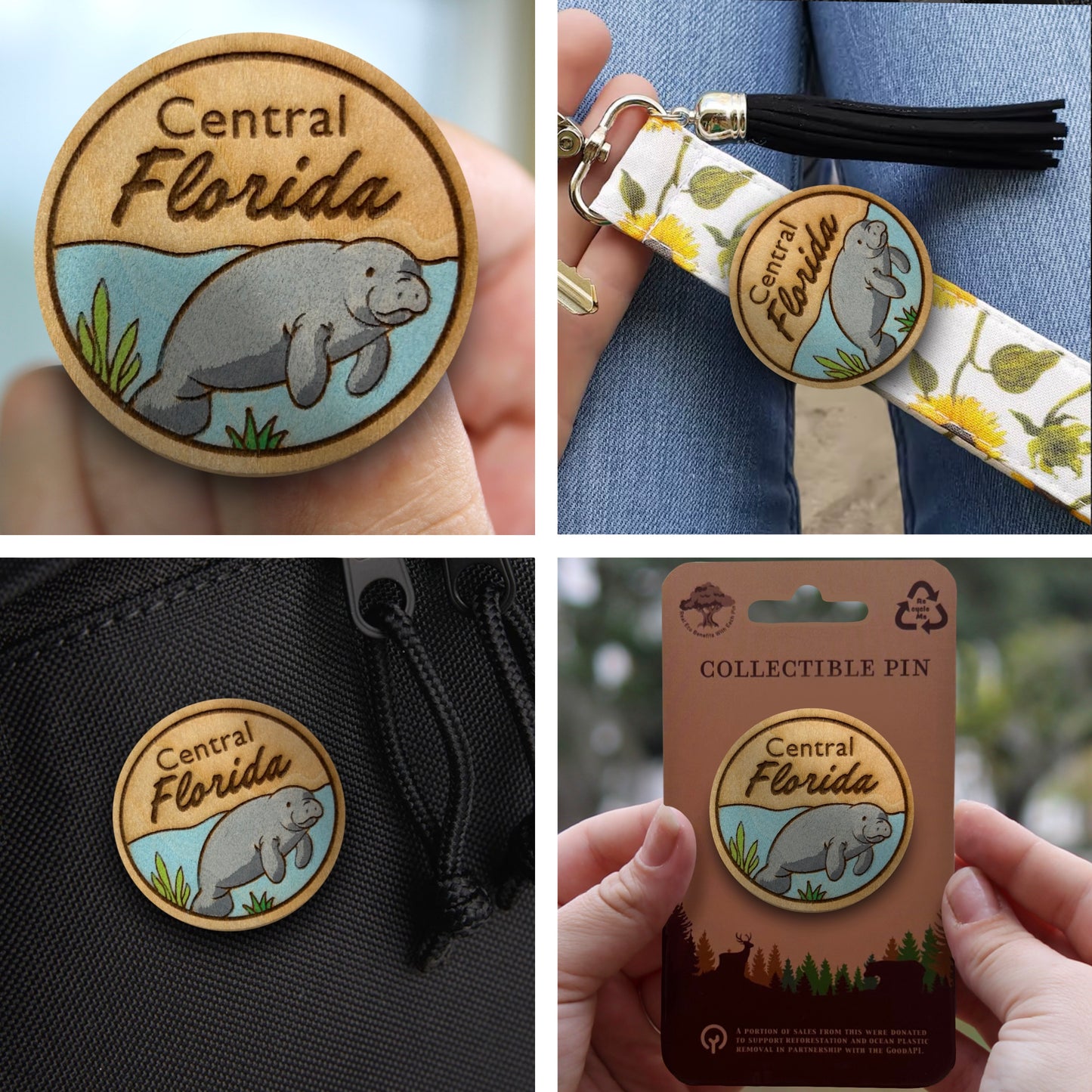 Central Florida Manatee  - Wooden Pin & Magnet
