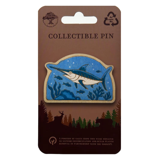 Blue Marlin - Wooden Lapel Pin & Magnet