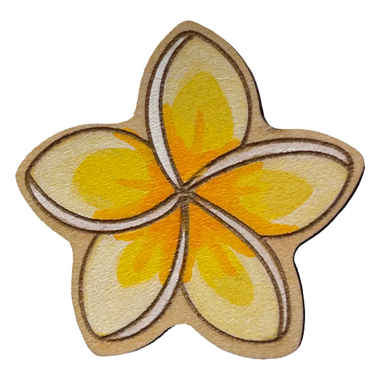 Hawaiian Plumeria (Frangipani) Flower - Pua Melia - Wooden Pin & Magnet