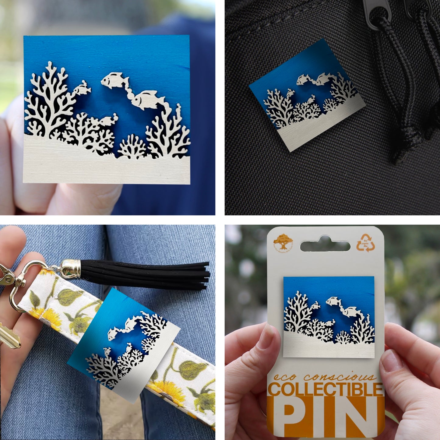 Fish at Coral Reef - Wooden Pin & Magnet