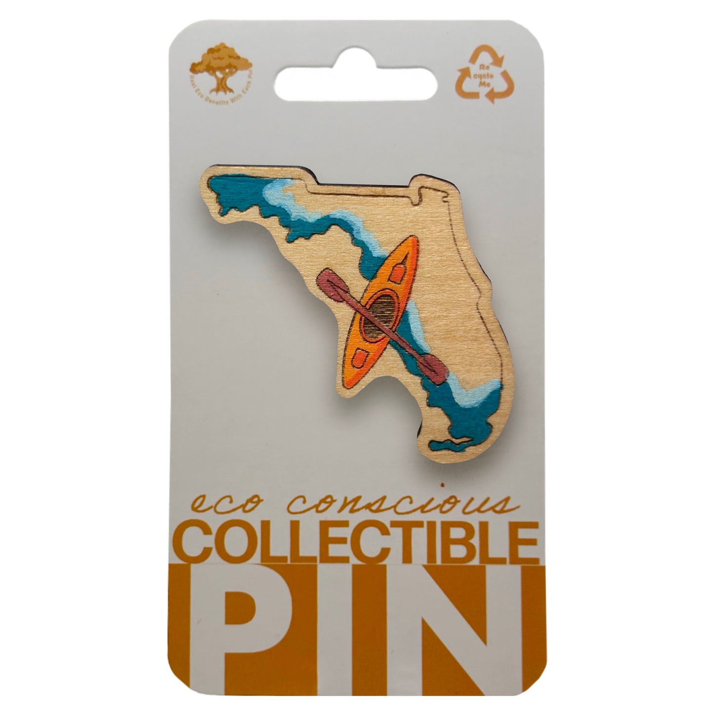 Florida Kayak - Wooden Lapel Pin & Magnet