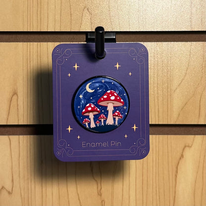 Red Moonlit Mushroom Forest Pin
