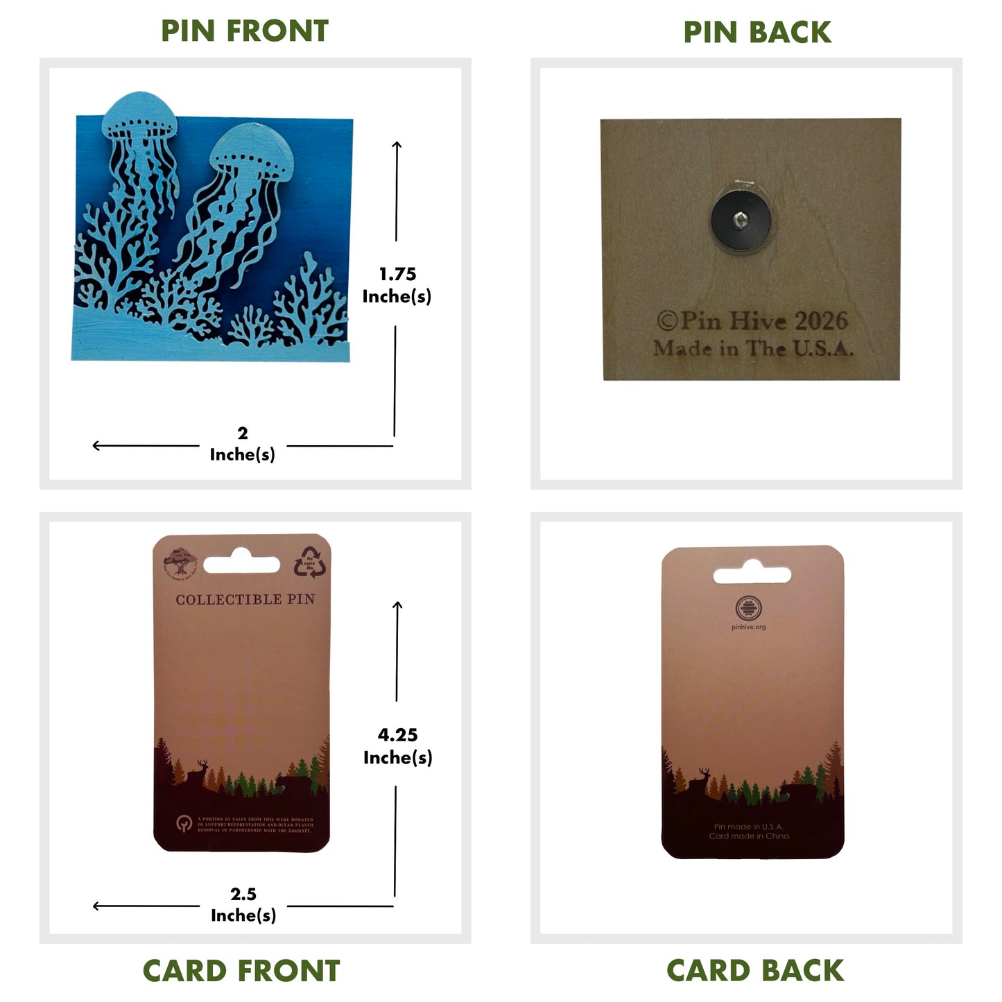 Jellyfish at Coral Reef - Wooden Pin & Magnet
