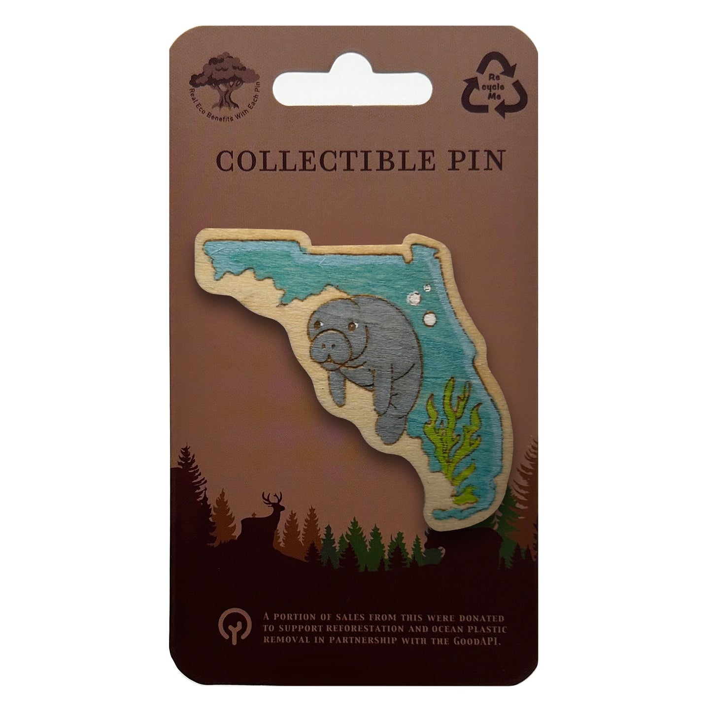 Manatee and Florida State Outline - Wooden Pin & Magnet