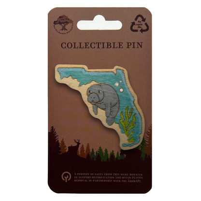 Manatee and Florida State Outline - Wooden Pin & Magnet
