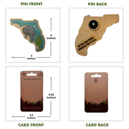 Manatee and Florida State Outline - Wooden Pin & Magnet