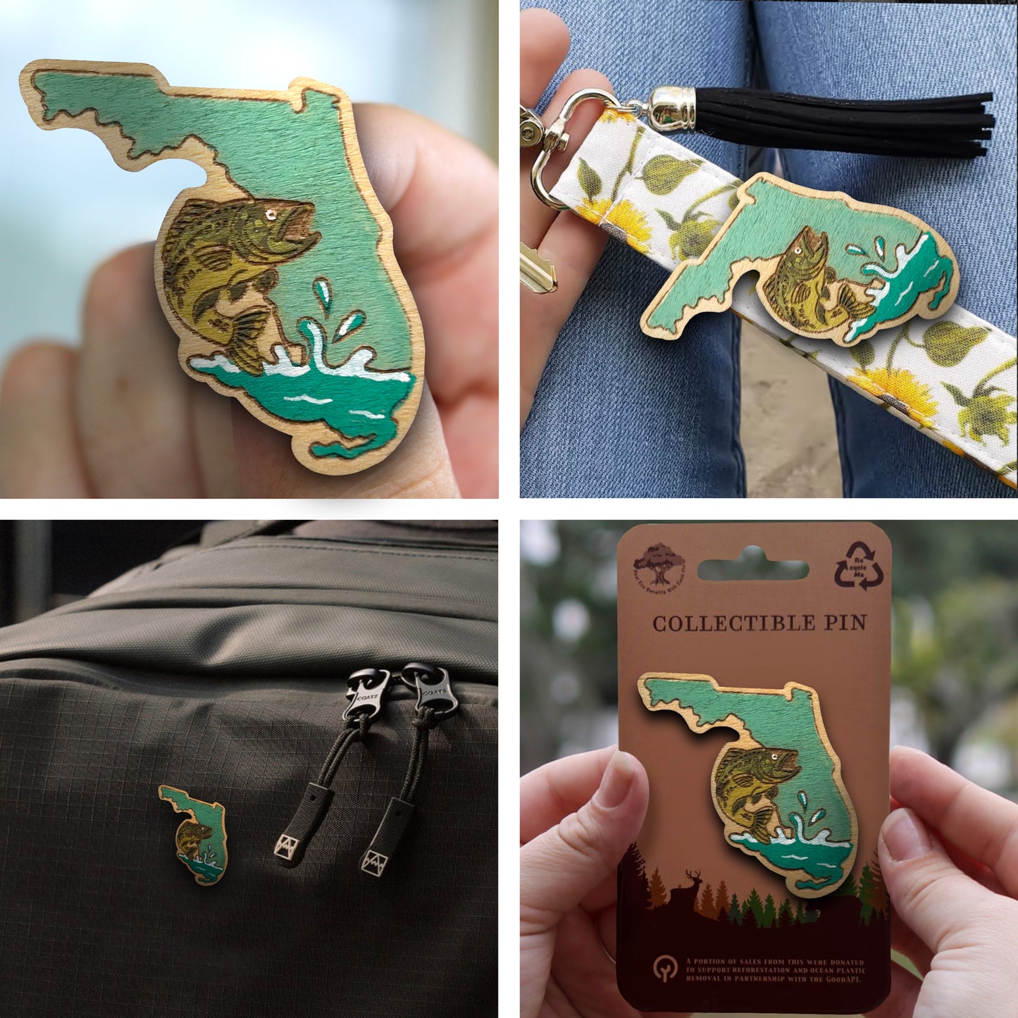 Florida Largemouth Bass - Wooden Lapel Pin & Magnet