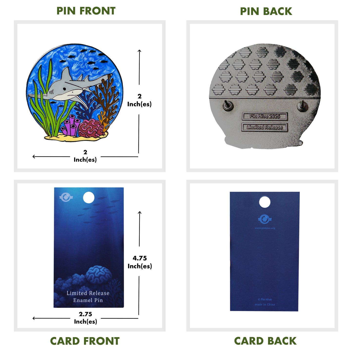 Bull Shark Pin With Magnet - Swimming in Coral Reef