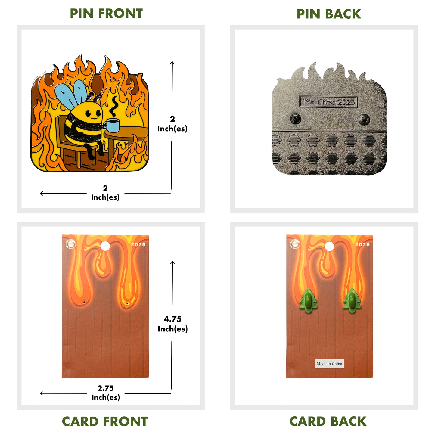Everything Is Fine - Bee Sipping Tea In Fire Pin With Magnet