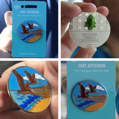 Pelicans on South Beach Pin - Dry Tortugas National Park With Magnet
