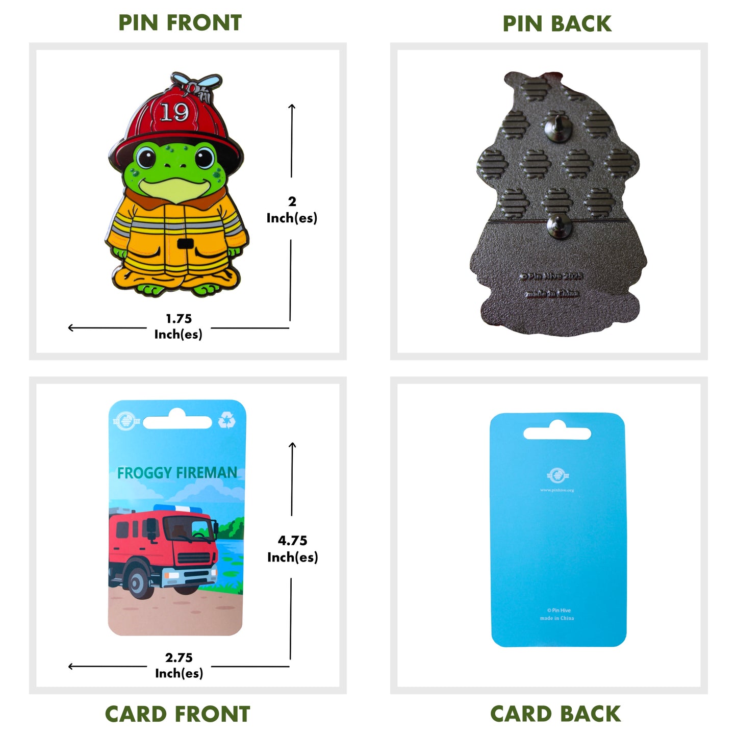Froggy Fireman Pin With Magnet - In Oversized Turnout
