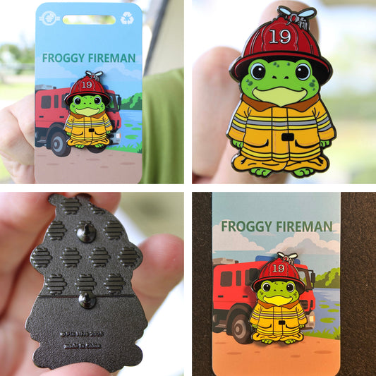 Froggy Fireman Pin With Magnet - In Oversized Turnout