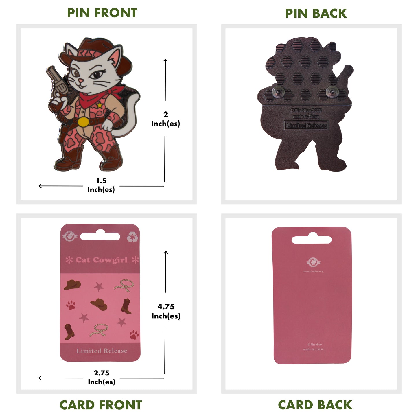 Cat Cowgirl Pin With Magnet - Wearing Pink Cow Print Chaps
