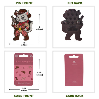 Cat Cowgirl Pin With Magnet - Wearing Pink Cow Print Chaps