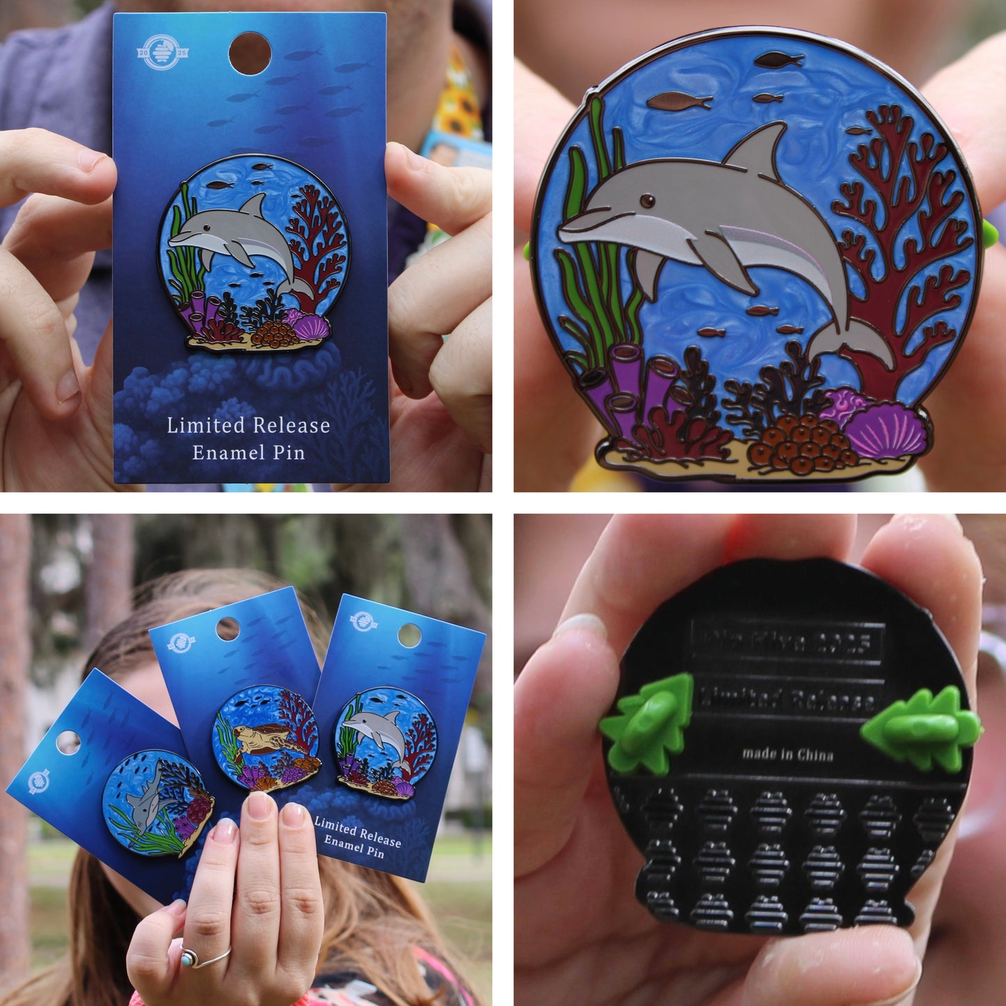 Bottlenose Dolphin Pin With Magnet - Swimming at the Coral Reef