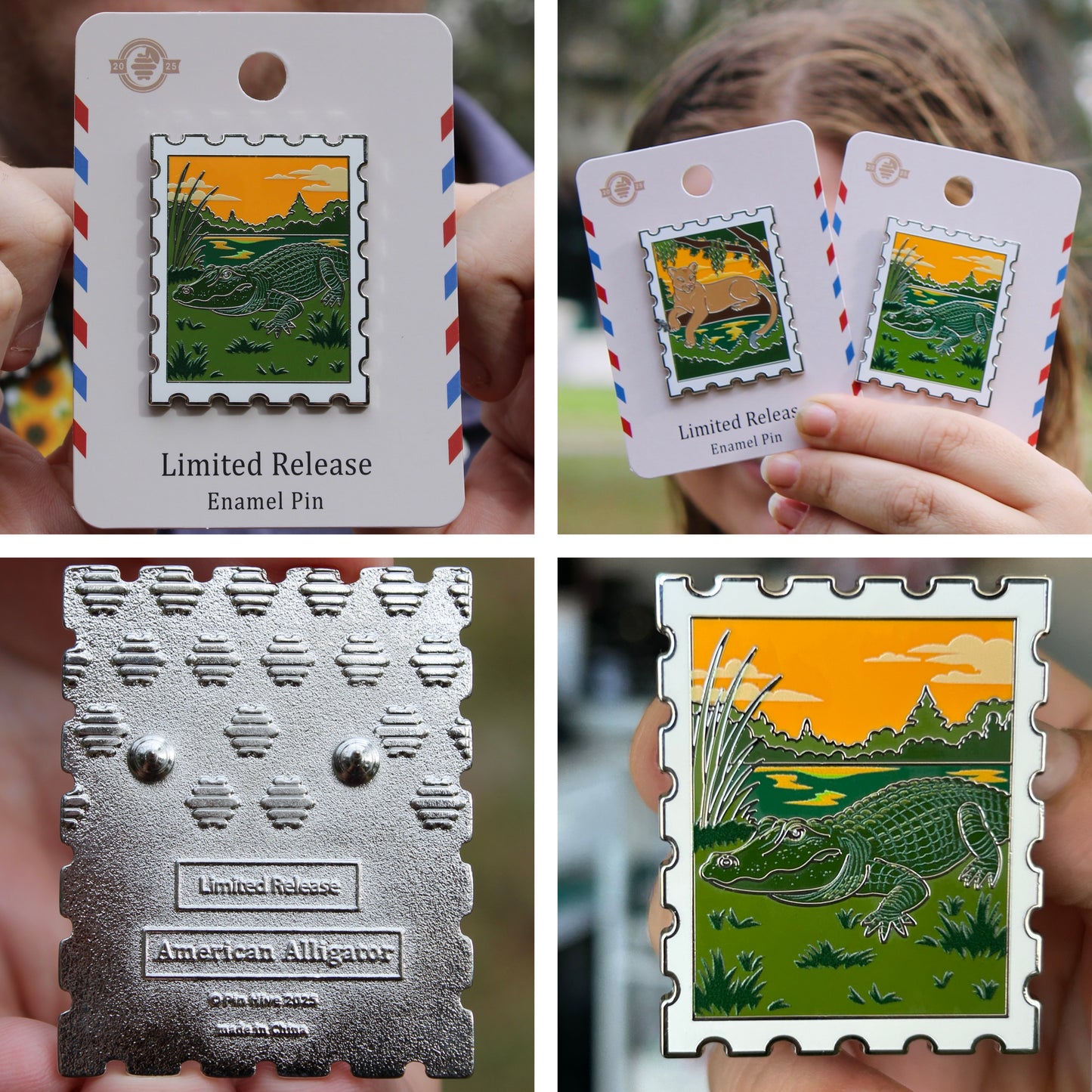 American Alligator Postage Stamp Pin With Magnet
